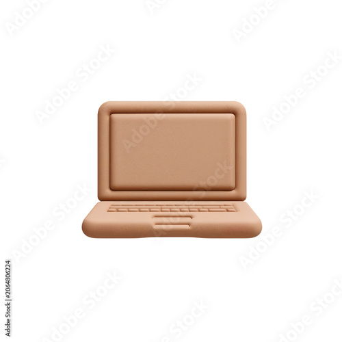 Brown flat cartoon laptop icon isolated on transparent background