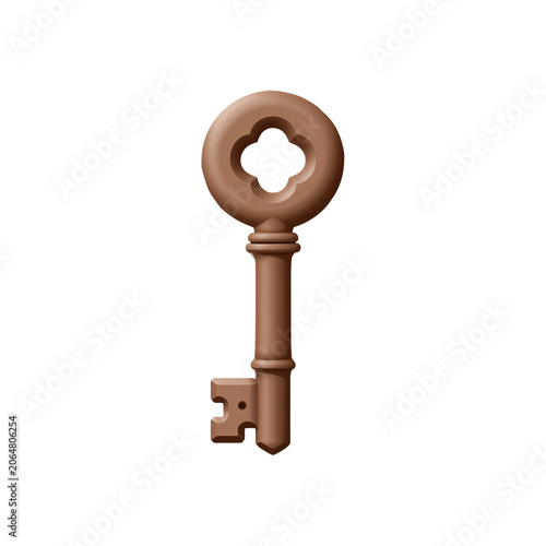 Simple copper-colored key with bow design isolated on transparent background