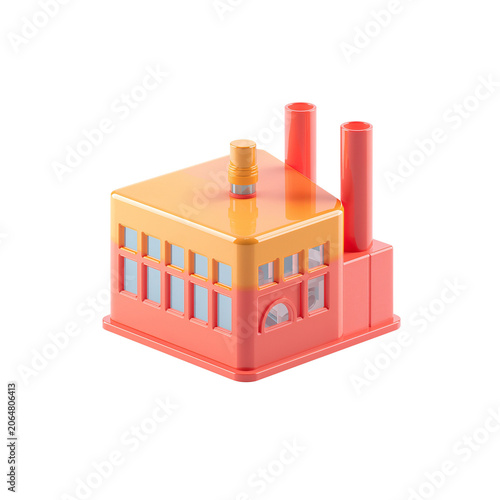 Isometric factory building with smokestacks illustration isolated on transparent background