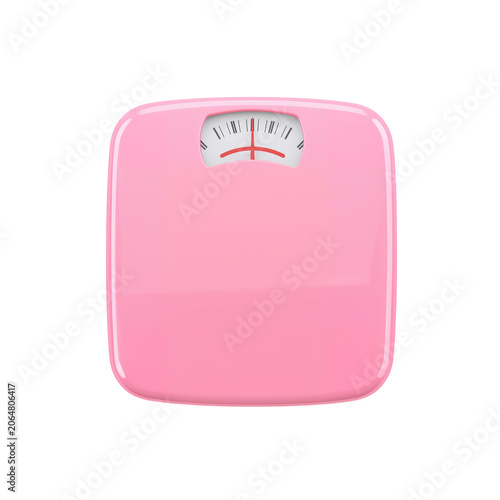 Pink bathroom weighing scale on floor isolated on transparent background