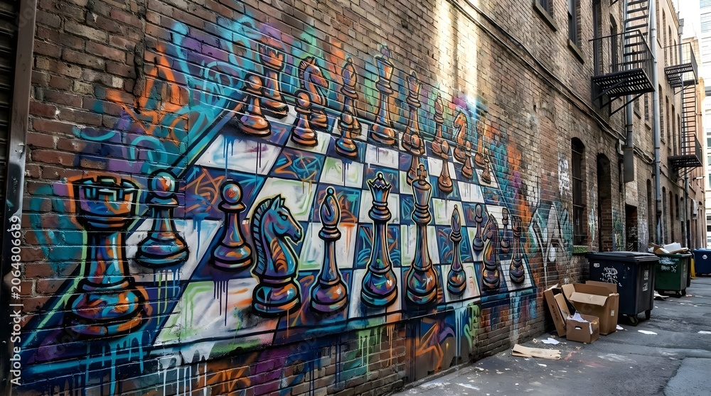Obraz premium Graffiti Style Chess Board Urban Street Art Contemporary