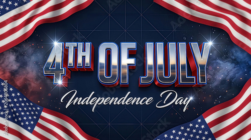 A professional graphic design for Independence Day. In the center, the bold 3D
text 