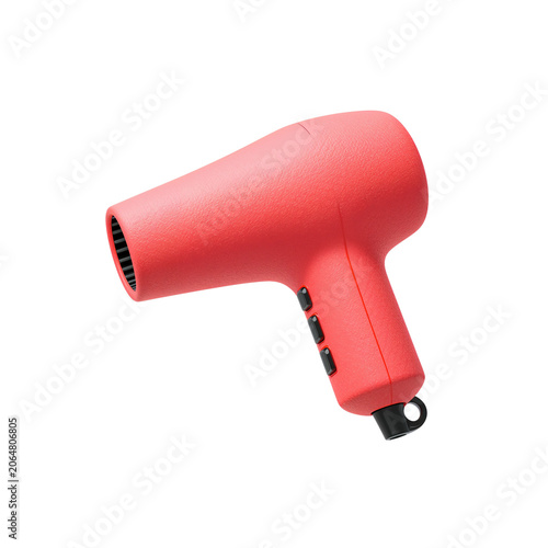 Red handheld hair dryer in use isolated on transparent background