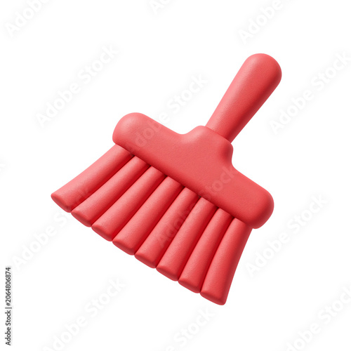 Red cleaning brush icon with handle for graphic design isolated on transparent background