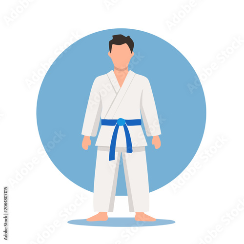Flat design illustration of a man in karate uniform