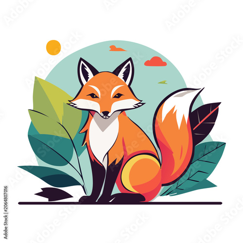 Flat Design Illustration of a Fox in Nature
