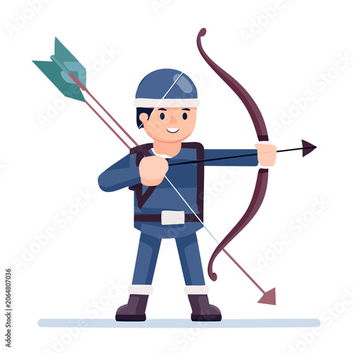 Flat design illustration of an archer with bow and arrows