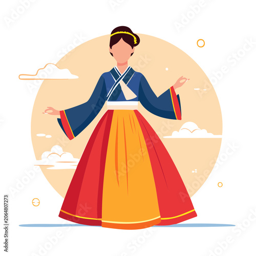 Woman in Traditional Hanbok Illustration
