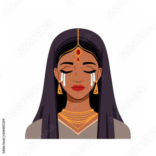 Woman with traditional jewelry in flat design style