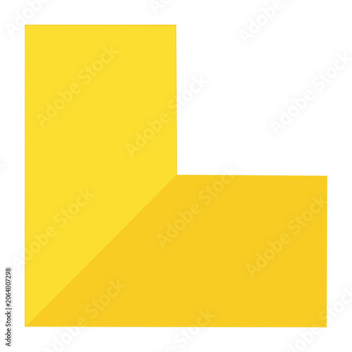 Yellow L-shaped geometric illustration on white background