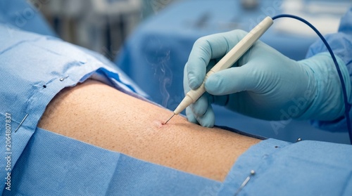 Electrocautery Pencil on Skin Surface Surgical Close-Up No Face — Operating Room Hemostasis Commercial Stock Photo