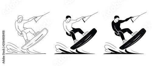 Cuadro en lienzo collection featuring water sports action poses, extreme sports vector graphics,