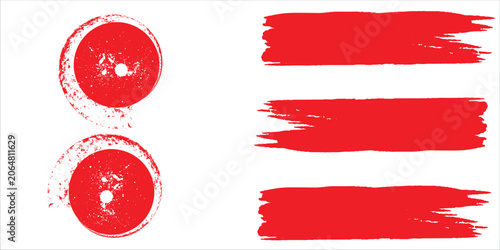 Straight red ink vector lines pack. Bloody color long and round hand-drawn brushstroke text highlights, frames, circles. Vector Dynamic ink vector,straight