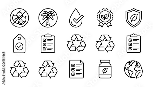 Obraz na płótnie Organic Certification icons with recycling and sustainability symbols on white b