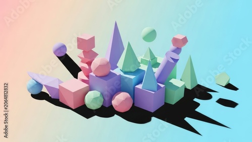 Colorful 3D Shapes and Geometric Forms.