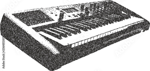 Piano retro y2k stipple design keys halftone brutalist urban vector png with clear background, music 2000s photocopy grunge tattoo gen z effect
