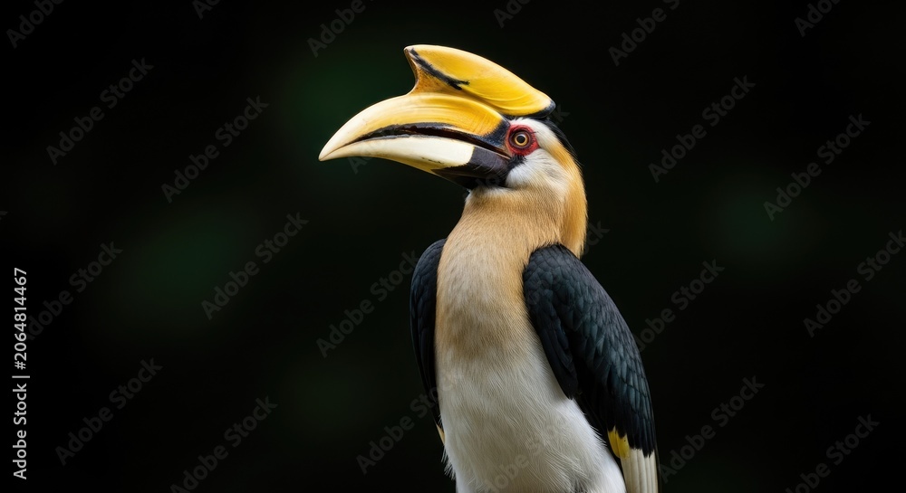 Obraz premium Great Hornbill Bird Profile Closeup Portrait.