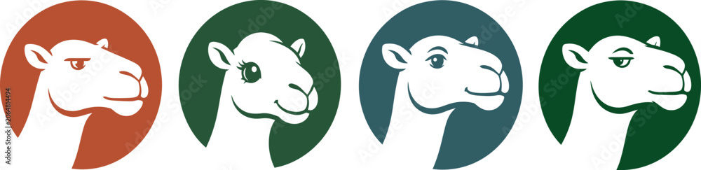 Fototapeta premium Llama Face Silhouette Icon Collection