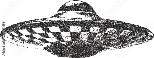 Alien retro y2k stipple design ufo halftone brutalist urban vector png with clear background, extraterrestrial 2000s photocopy grunge tattoo gen z effect
