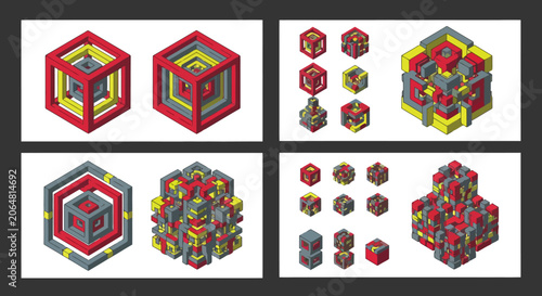 Abstract Geometric Cube and Hexagon Structures.