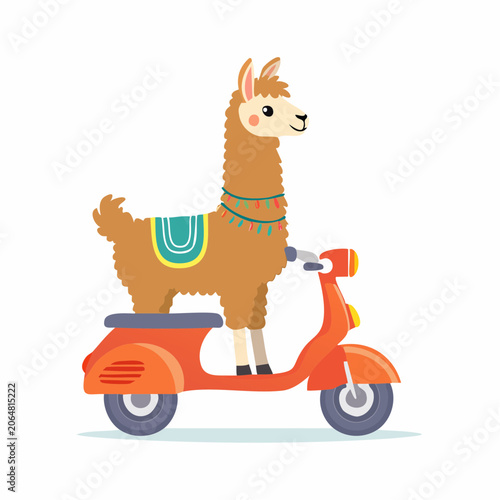 Cute Llama Riding a Scooter