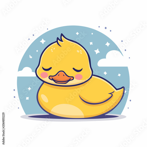 Cute Yellow Duckling Sleeping Illustration
