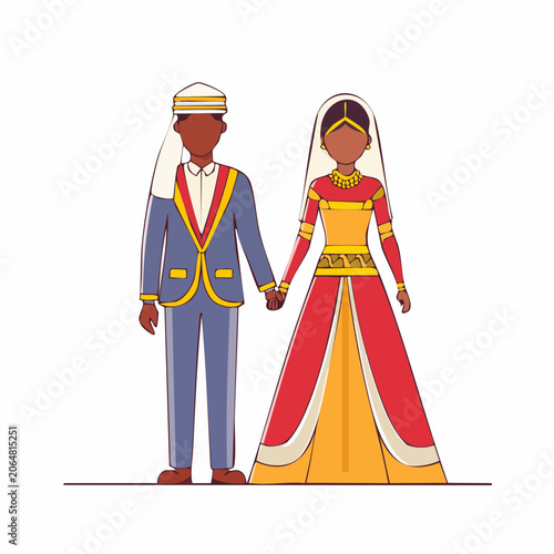 Diverse Couple in Traditional Wedding Attire