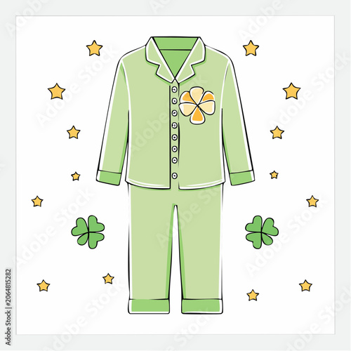 Green Pajamas with Clover and Star Motifs