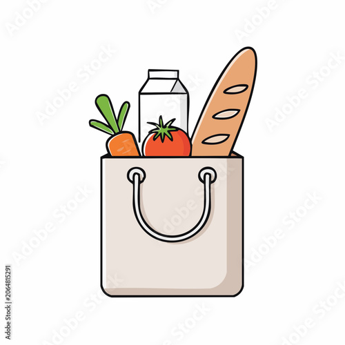 Grocery Bag with Fresh Food Items