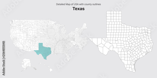 Vector US State and County Boundary Map.
Texas map.