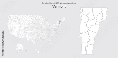 Vector US State and County Boundary Map.
Vermont map.