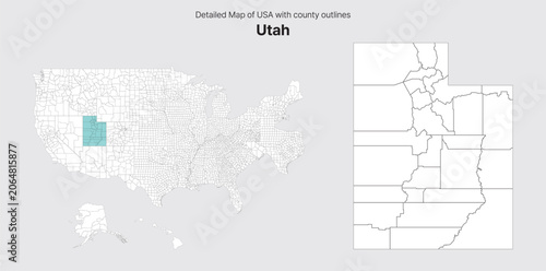 Vector US State and County Boundary Map.
Utah map.
