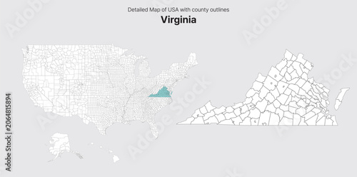 Vector US State and County Boundary Map.
Virginia map.