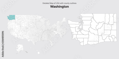 Vector US State and County Boundary Map.
Washington map.