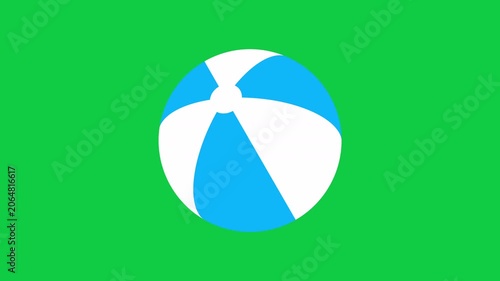 Blue and White Inflatable Beach Ball Spinning on Green Screen Background, Looping Animation