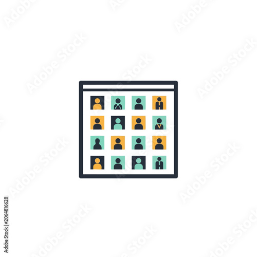 Modern flat vector icon of a digital user gallery showing a diverse group of people in a contact list or neighborhood community