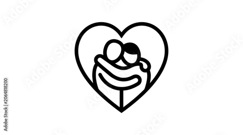 Heart hug, love, togetherness, couple, relationship, abstract, simple, line art, emotion
