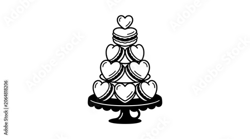 Heart Macaron Tower Cake Dessert Food Illustration