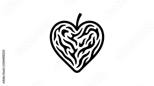 Heart Shape Abstract Organic Pattern Black and White Vector Illustration