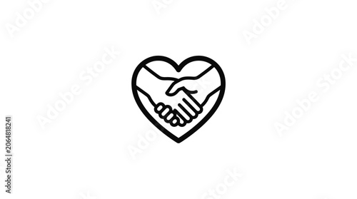 Heart shape handshake icon, symbol of love, friendship, partnership, unity, support, trust