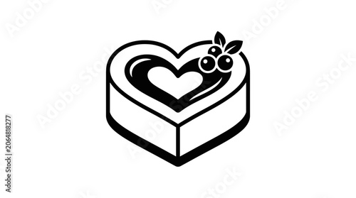 Heart Shaped Cake Icon, Love Dessert Vector Graphic, Romantic Sweet Treat