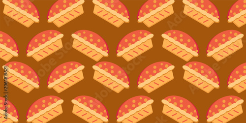Pie seamless pattern with cherry pies on brown background abstract food repeating backdrop vector illustration template for bakery wrapping paper and cafe menu