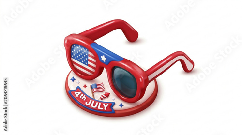 Red sunglasses with american flag design on 4th july base