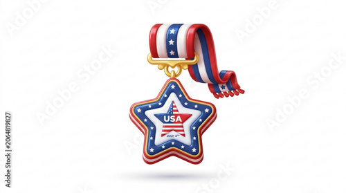 Patriotic star medal with usa flag ribbon july 4th