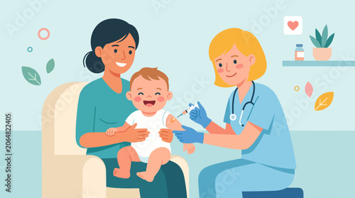 A nurse vaccinating a baby with a woman.