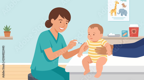 Nurse giving a baby an injection.