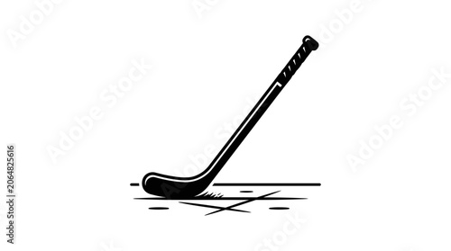Hockey Stick on Ice with Scratches, Sport Equipment Icon, Vector Illustration
