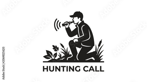 Hunter Calling Wildlife with Duck Call Silhouette