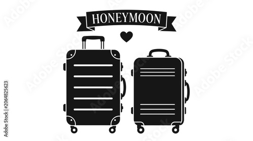 Honeymoon Luggage Icon: Romantic Travel Bags with Heart Symbol