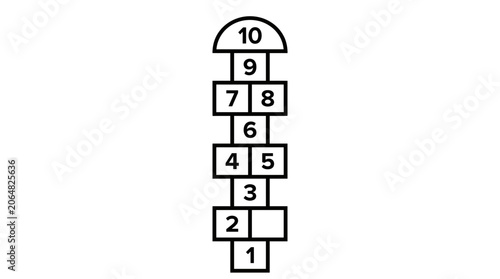 Hopscotch game drawing, numbered squares for outdoor children's play